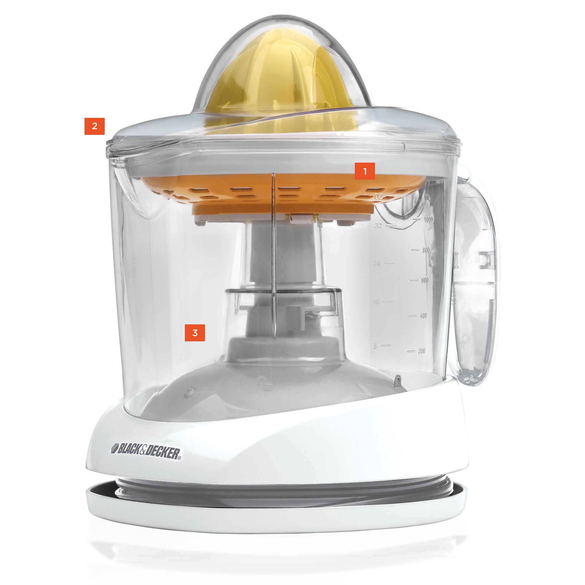 White juicer with a clear container on a white background