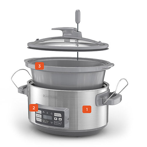 Multi-cooker with different compartments on a white background