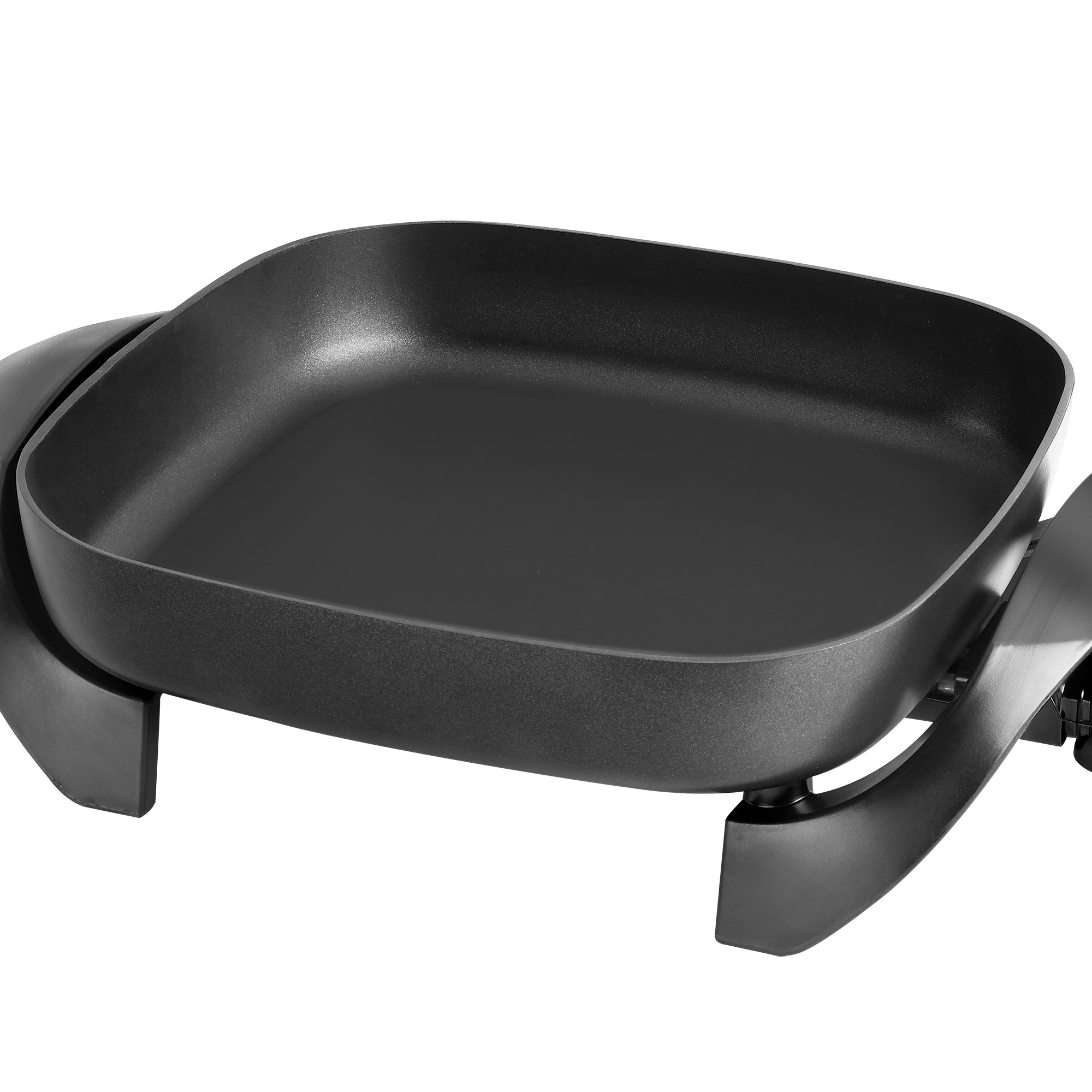 Black electric frying pan on a white background