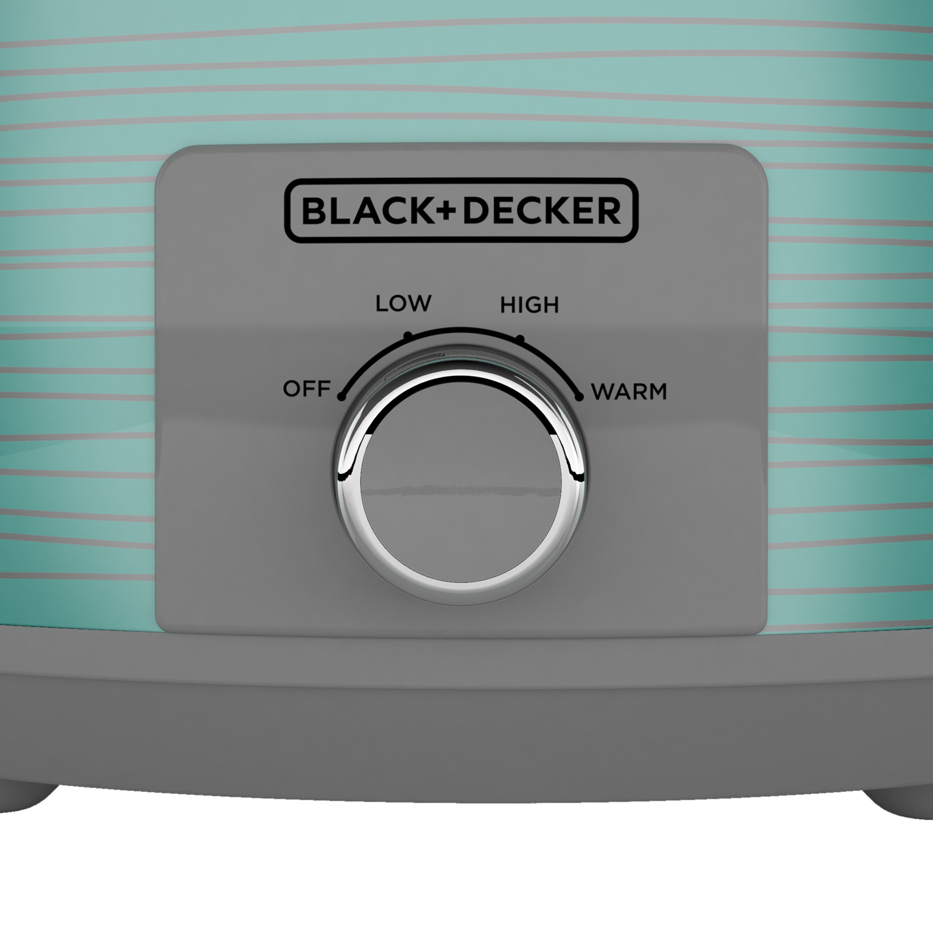 Black+Decker temperature control panel with dial on a teal background
