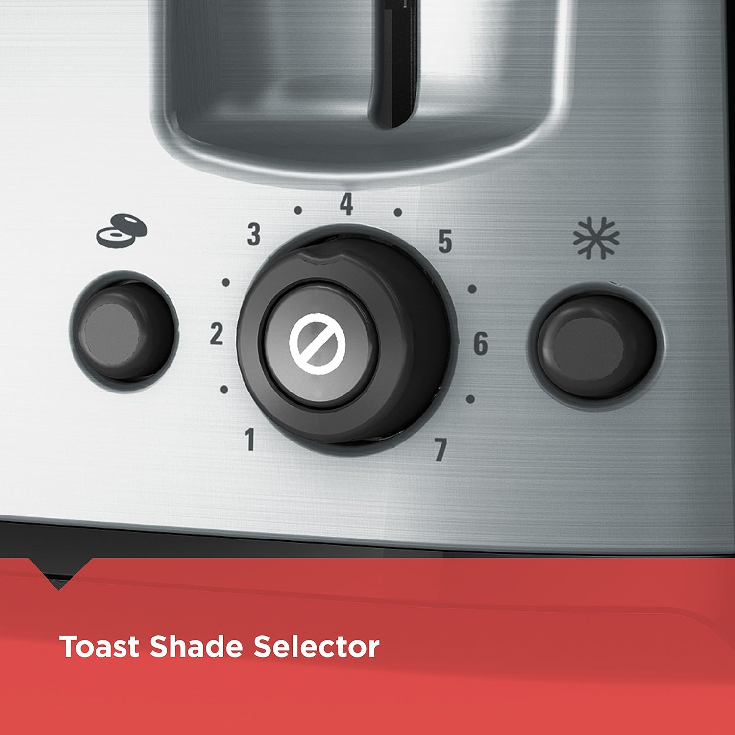 Toaster with toast shade selector on a red background
