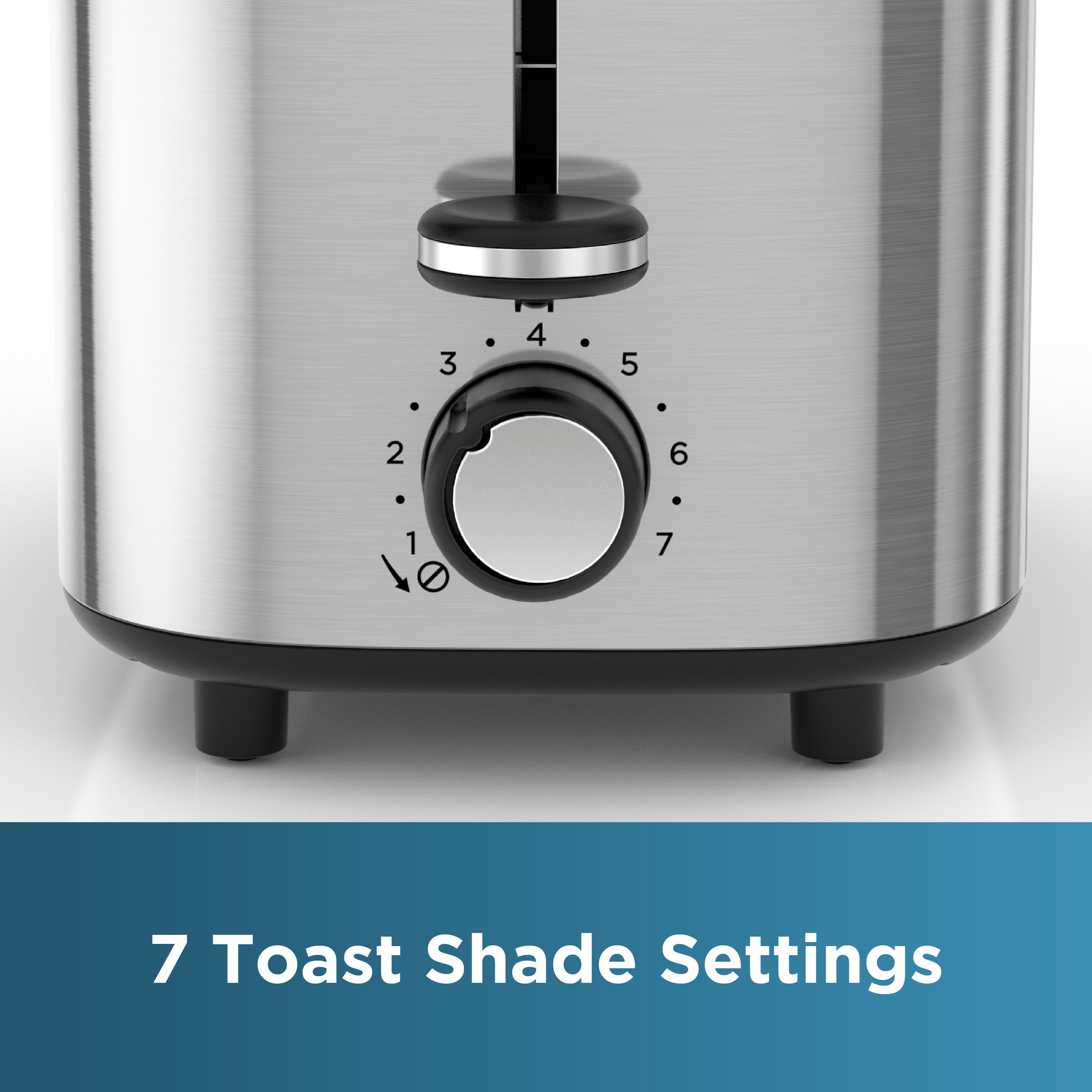 Stainless steel toaster with adjustable shade settings on a white background