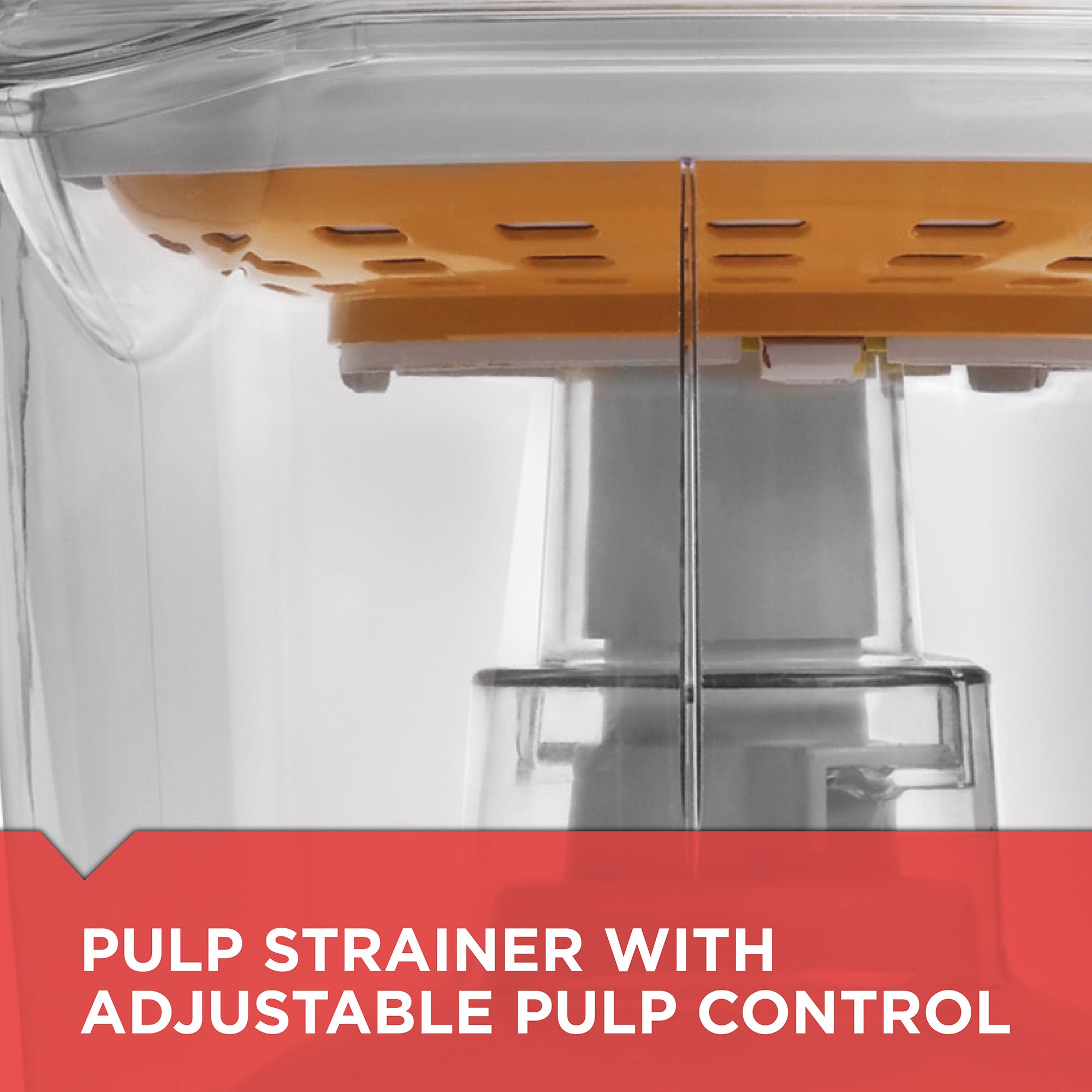 Pulp strainer with adjustable pulp control on a white background