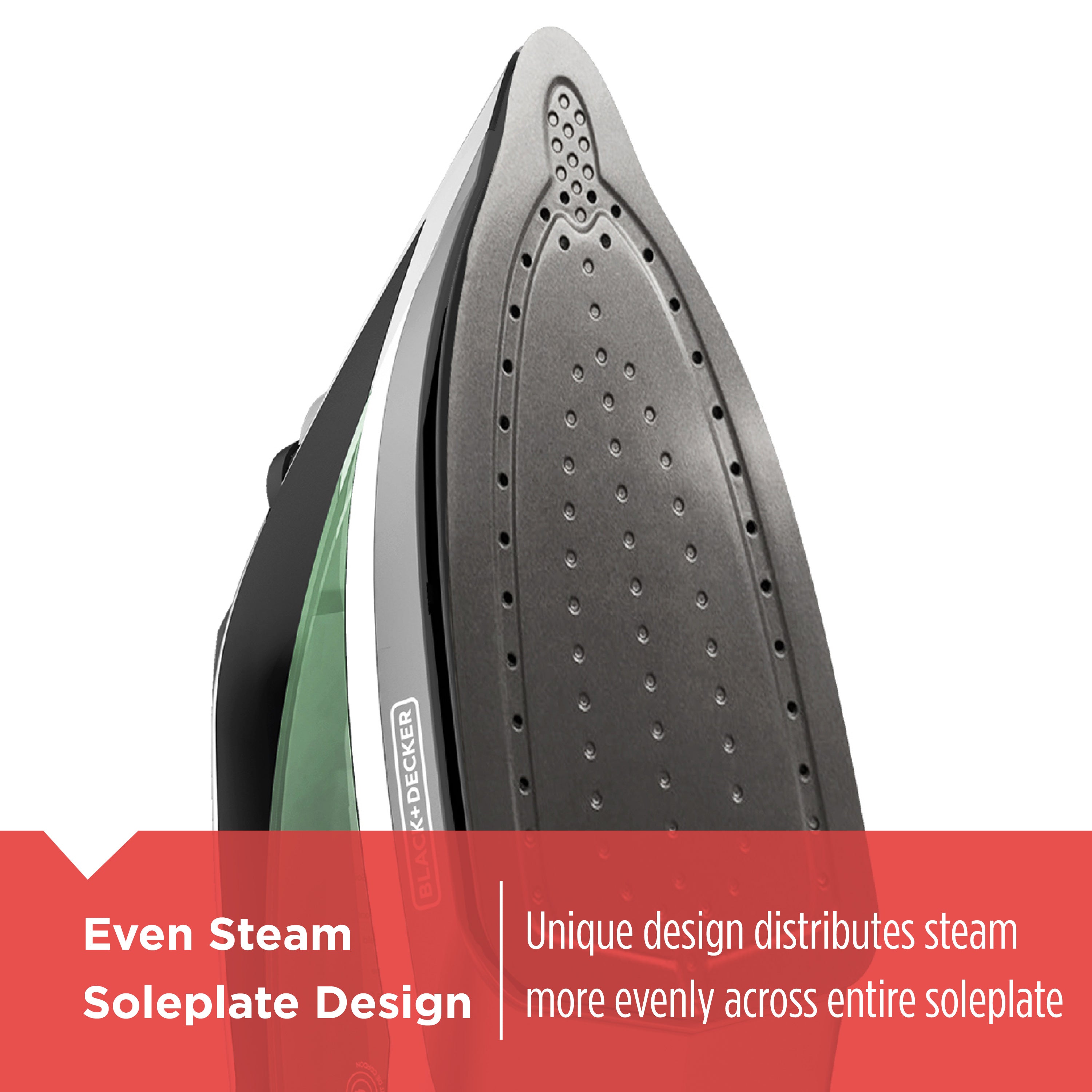 Black iron with green accents on a white background