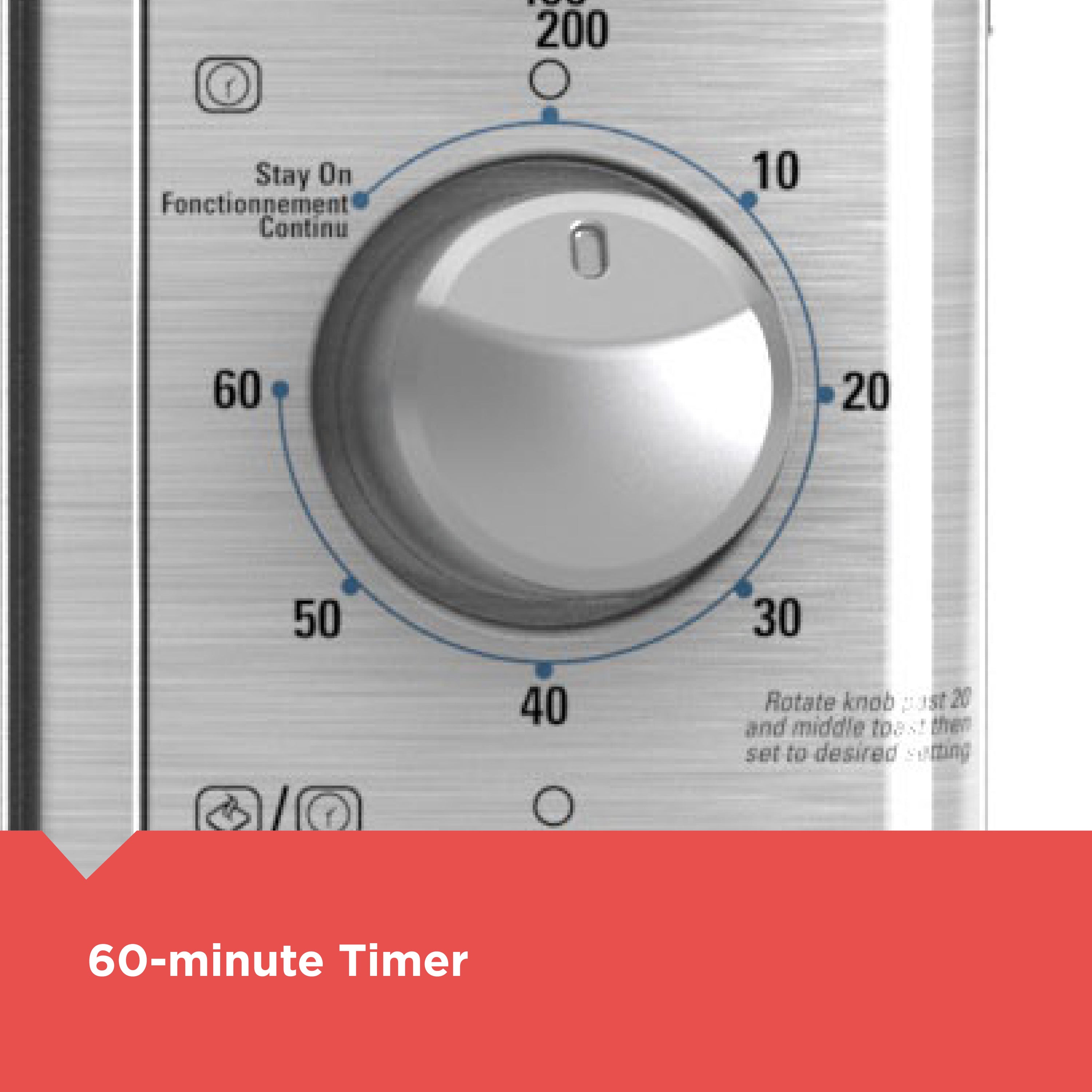 Control panel with a rotary dial and '60-minute Timer' label on a red background