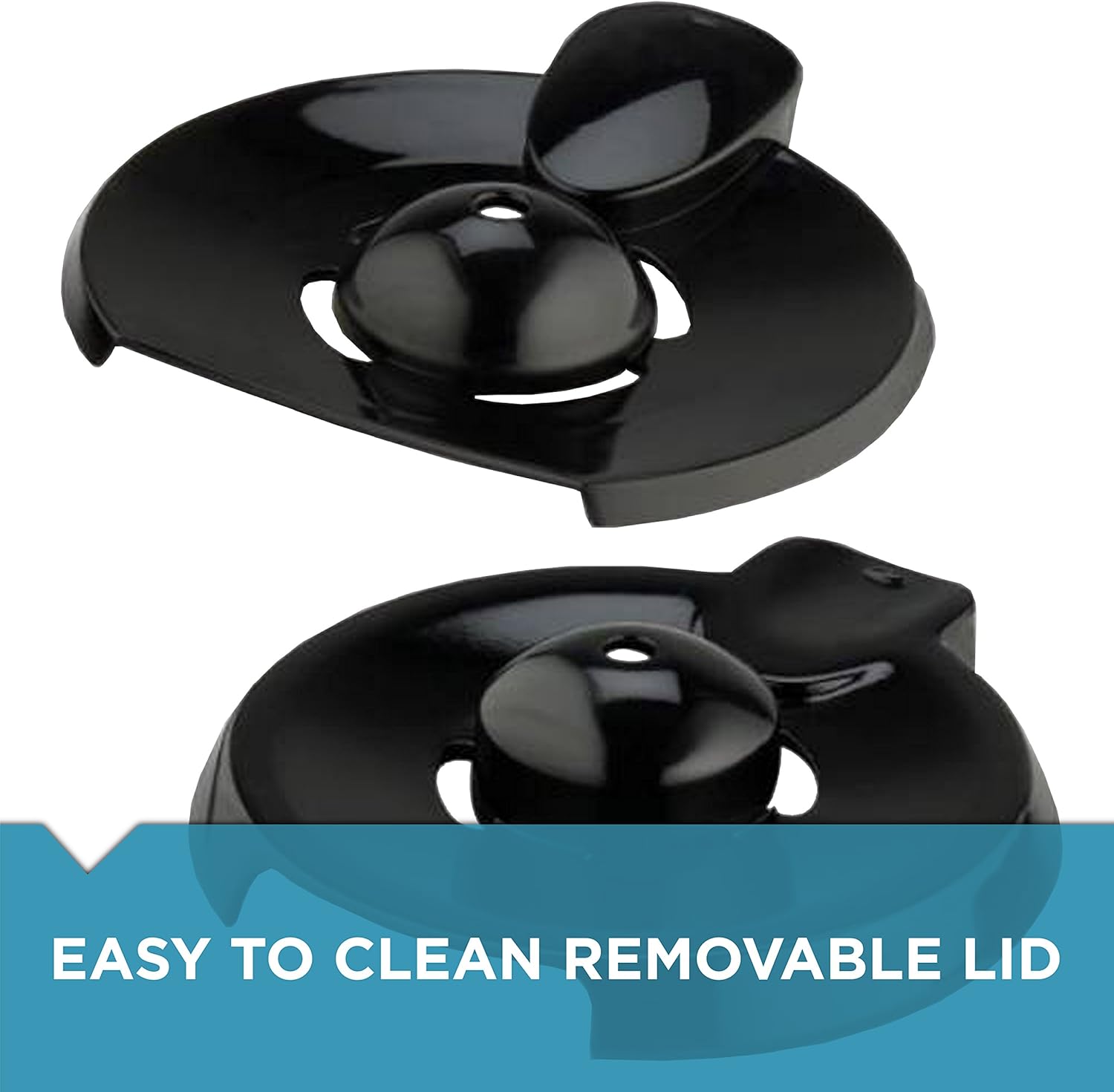 Black removable lid with text 'Easy to Clean Removable Lid' on a white background
