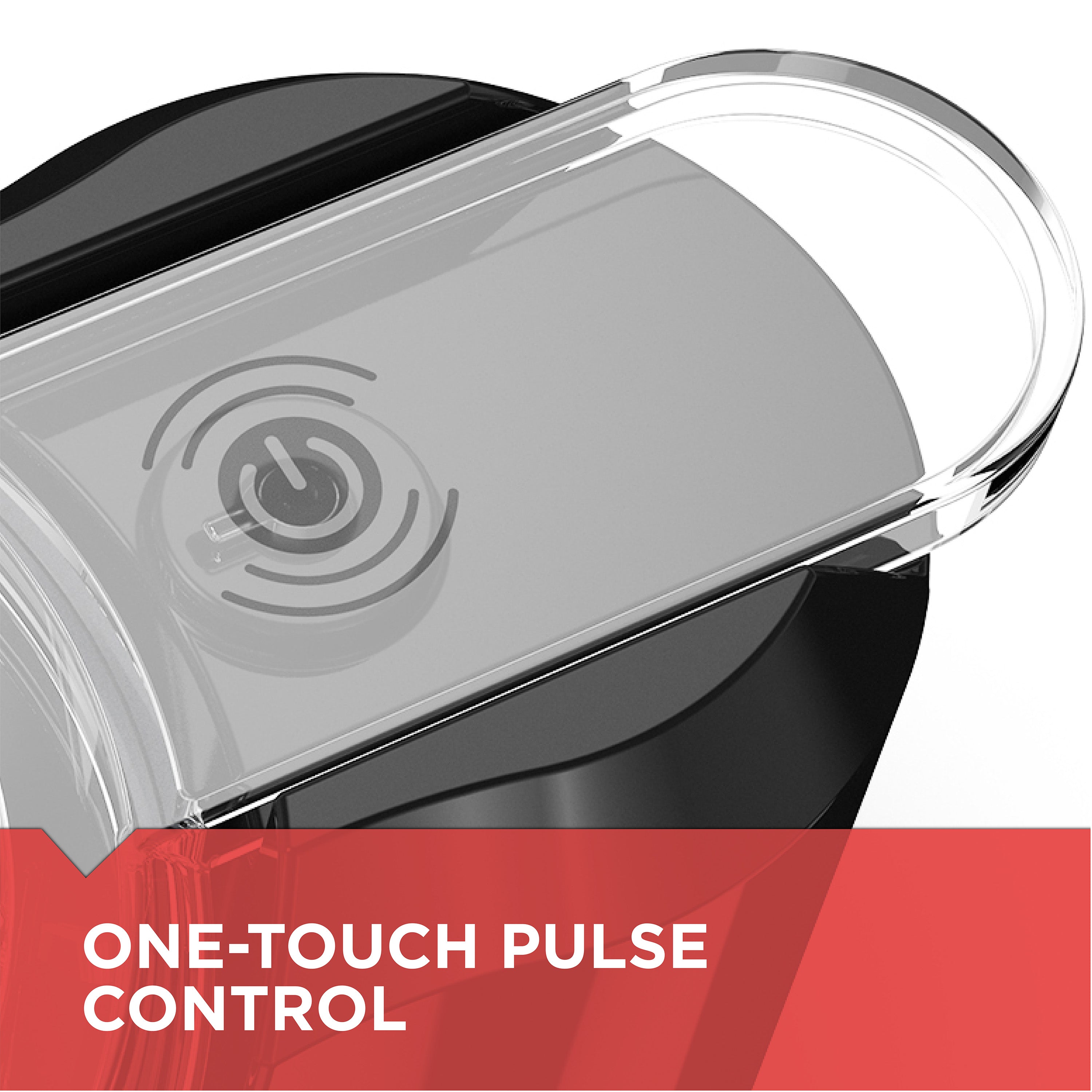 Hair dryer with clear nozzle and 'One-Touch Pulse Control' text on a white background