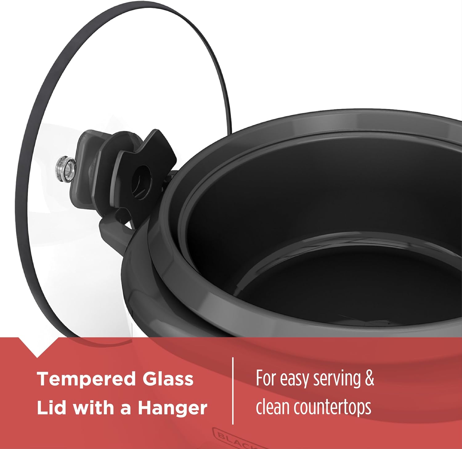 Rice cooker with tempered glass lid and hanger on a white background