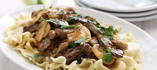 Beef Stroganoff over Egg Noodles