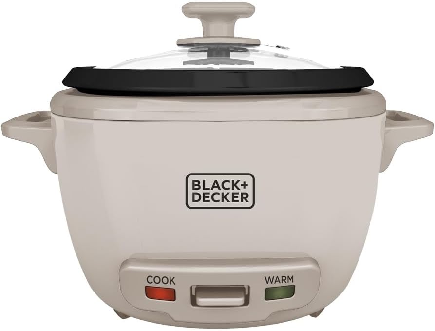 Black+Decker rice cooker on a white background