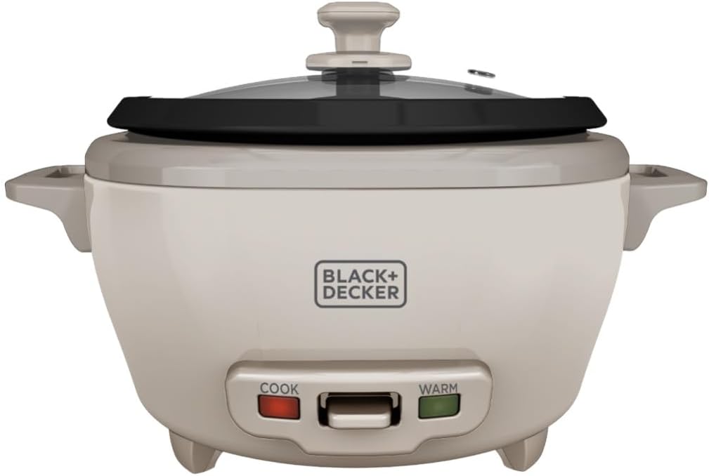 Black+Decker rice cooker on a white background