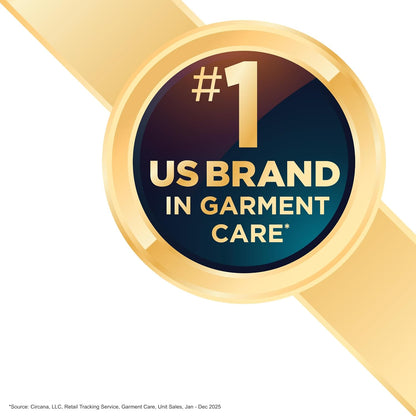 Gold seal with '#1 US Brand in Garment Care' text on a white background