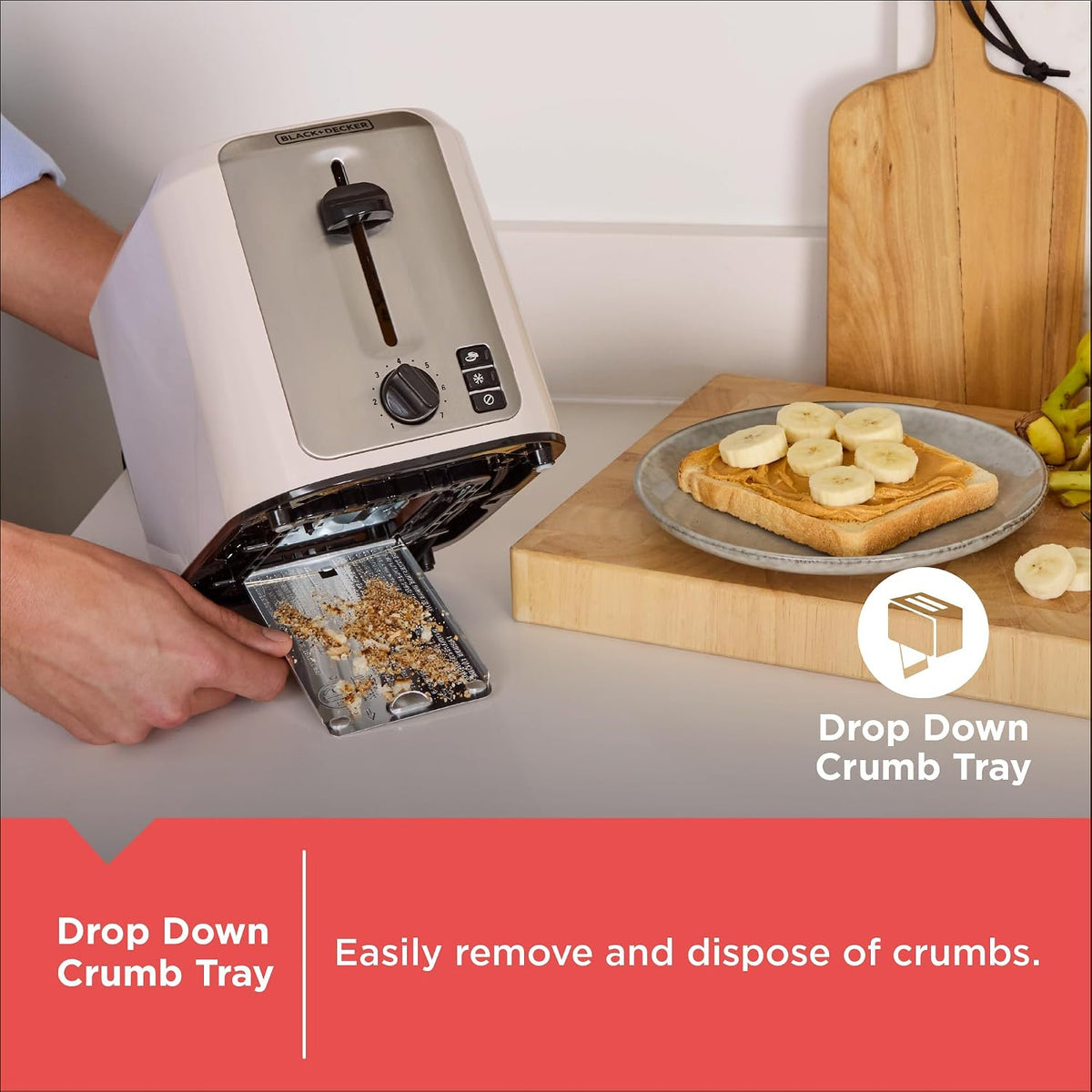 BLACK+DECKER 2-Slice Toaster with Extra-Wide Slots, Baked Stone