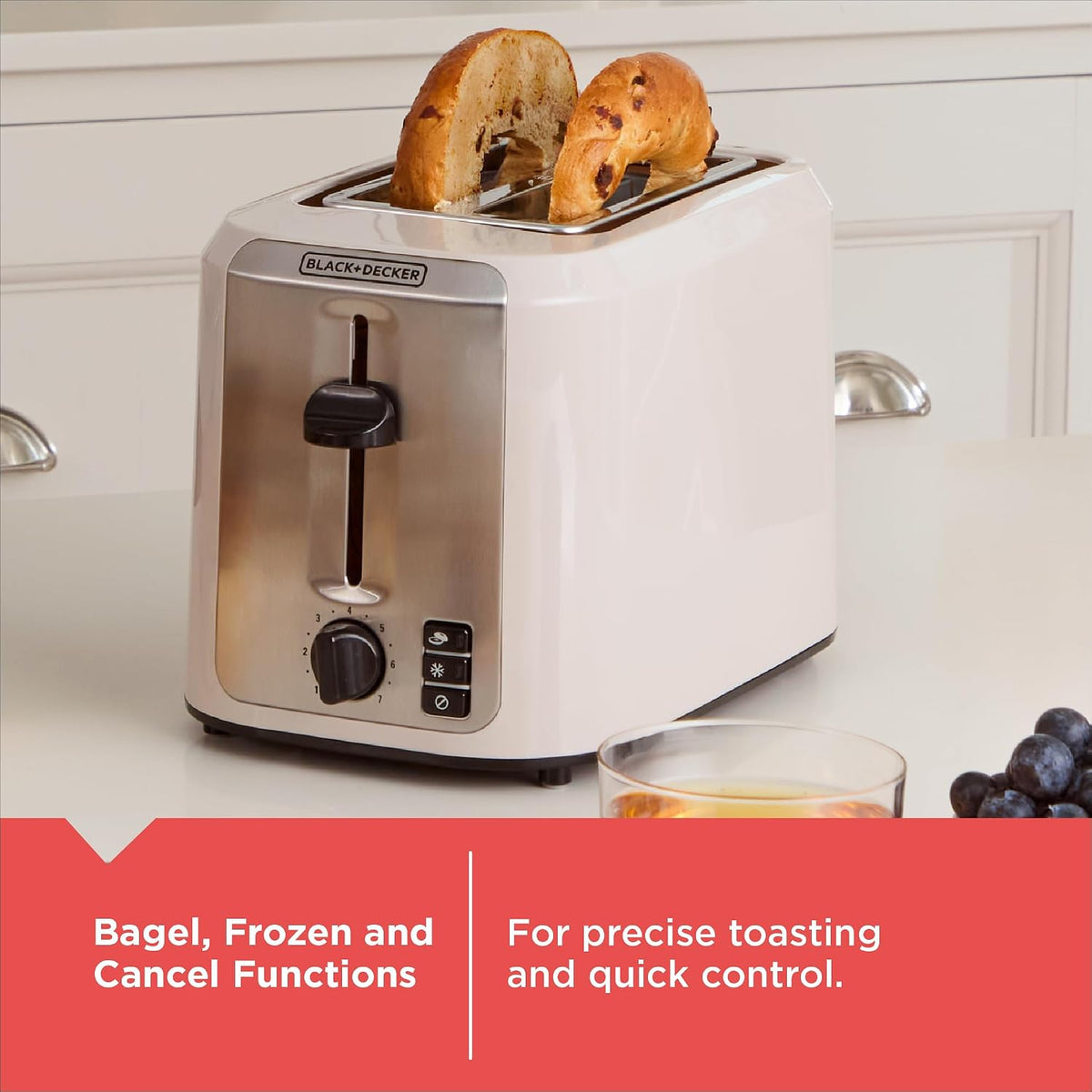 BLACK+DECKER 2-Slice Toaster with Extra-Wide Slots, Baked Stone