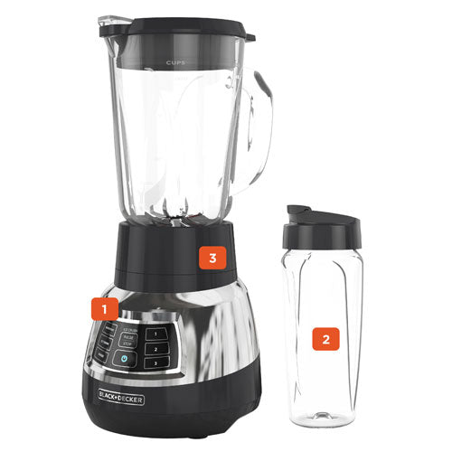 Black and Decker blender with a separate container on a white background