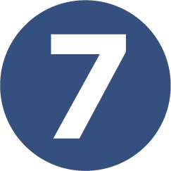 White number '7' on a blue circular background
