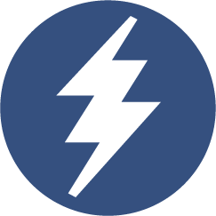 White lightning bolt symbol on a blue circle