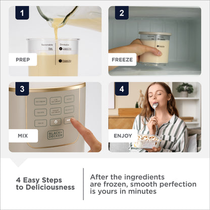 Step-by-step guide on making a frozen drink using a Black & Decker appliance.