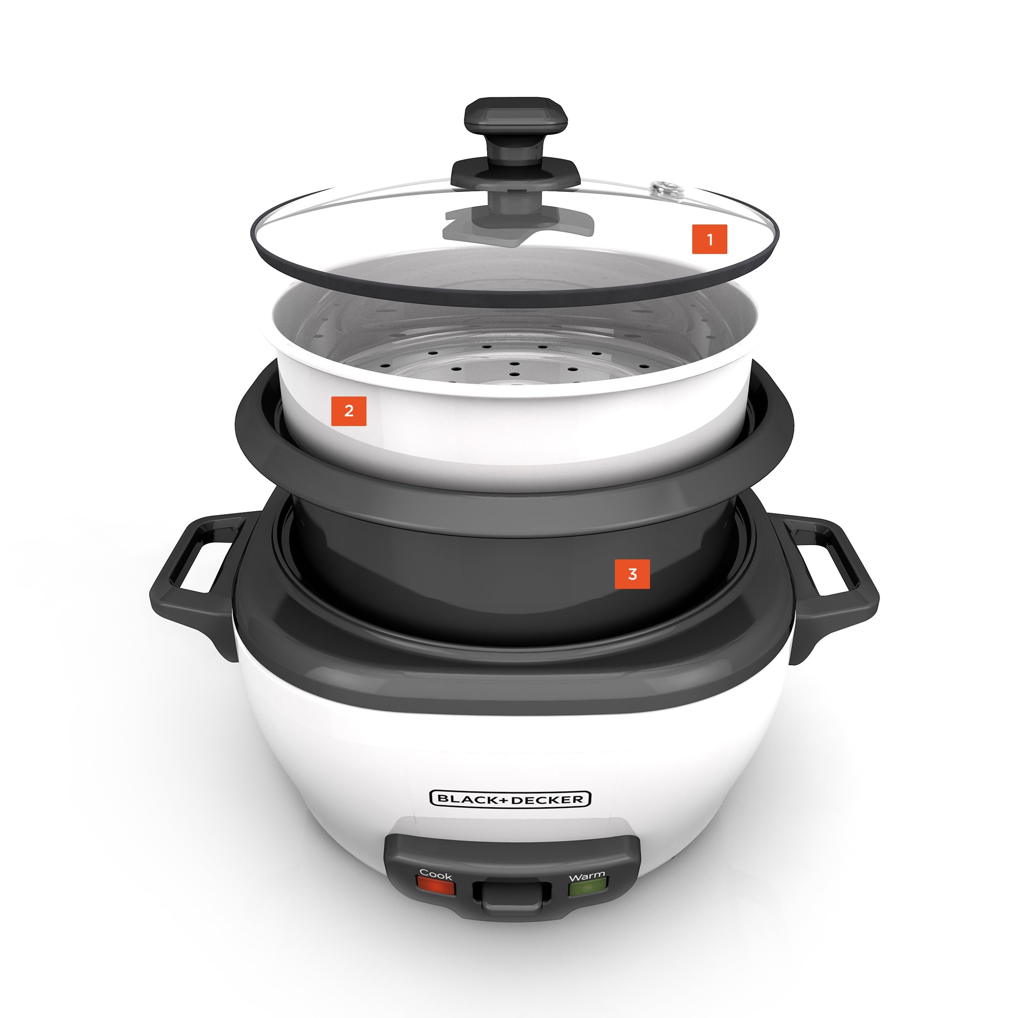 Black and Decker electric steamer with multiple tiers on a white background