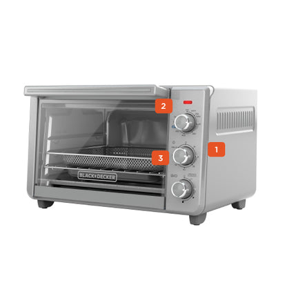 Black+Decker toaster oven on a white background