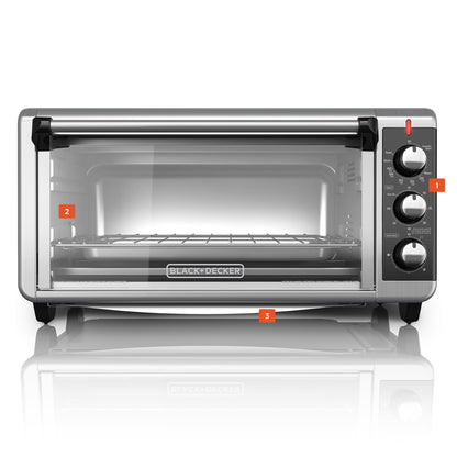 Black+Decker toaster oven on a white background