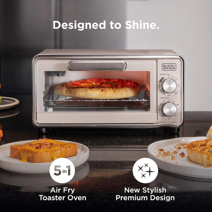 Toaster Oven with Pizza Cooking and Toast on Plates