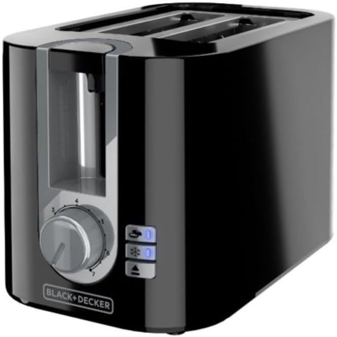 Black toaster with a visible brand logo on a white background