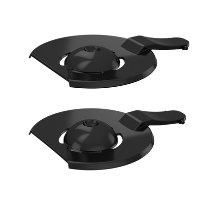 Two black plastic components on a white background