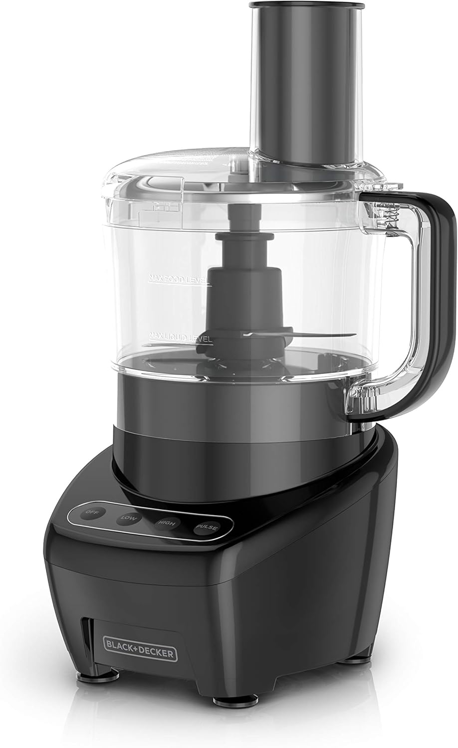 Black food processor on a white background