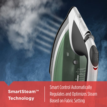 Steam iron with SmartSteam Technology on a blue background