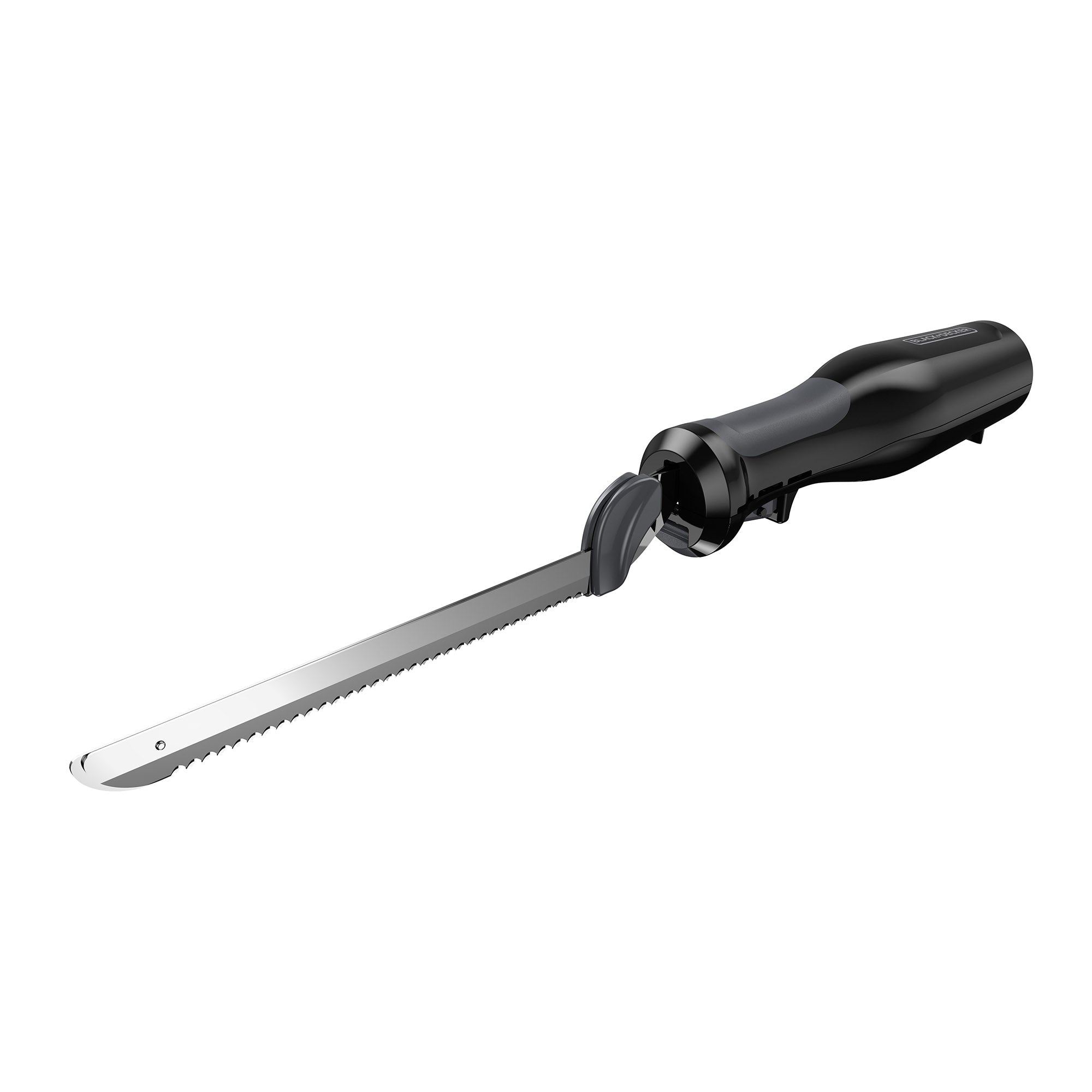 Black-handled saw on a white background