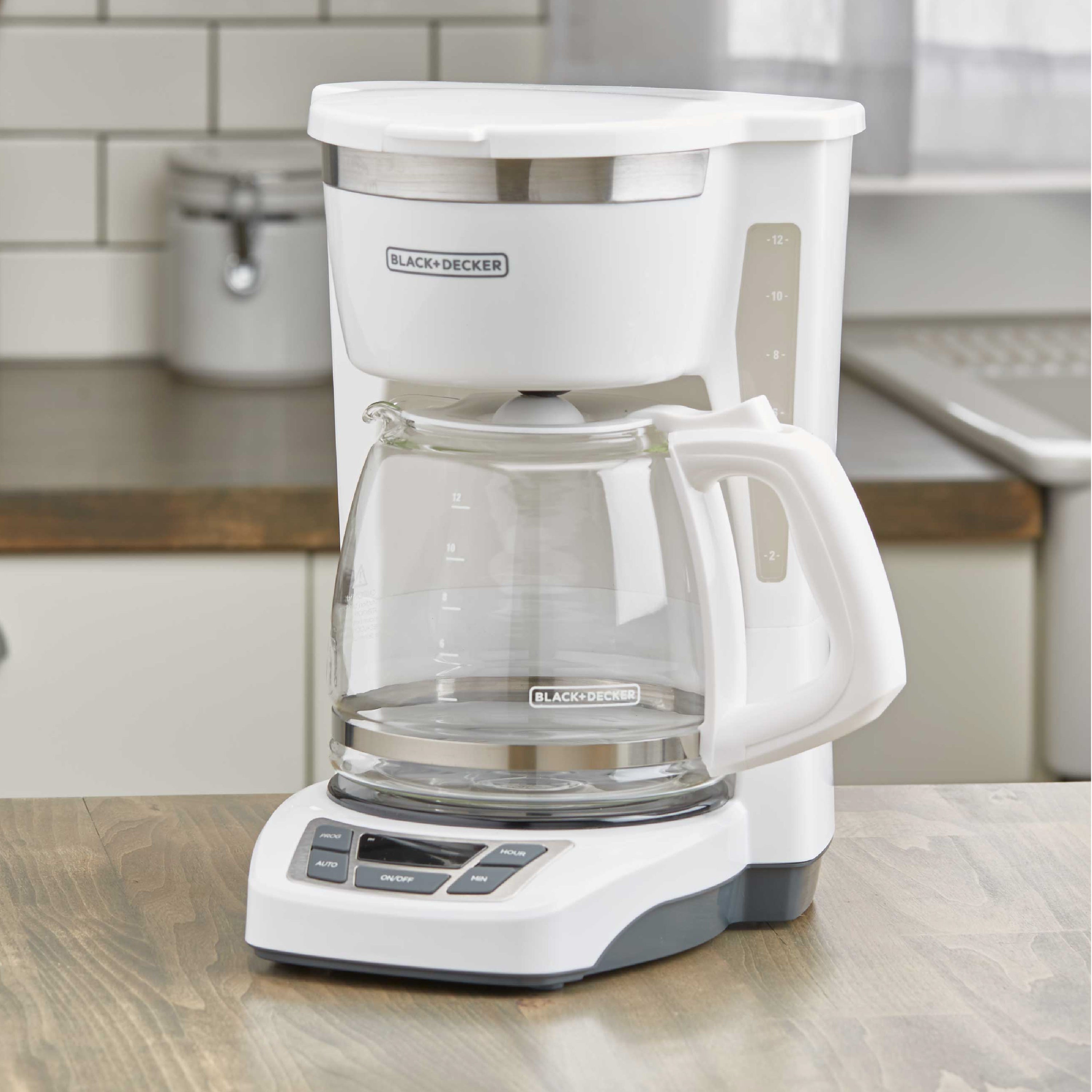 White Black+Decker coffee maker on a kitchen counter