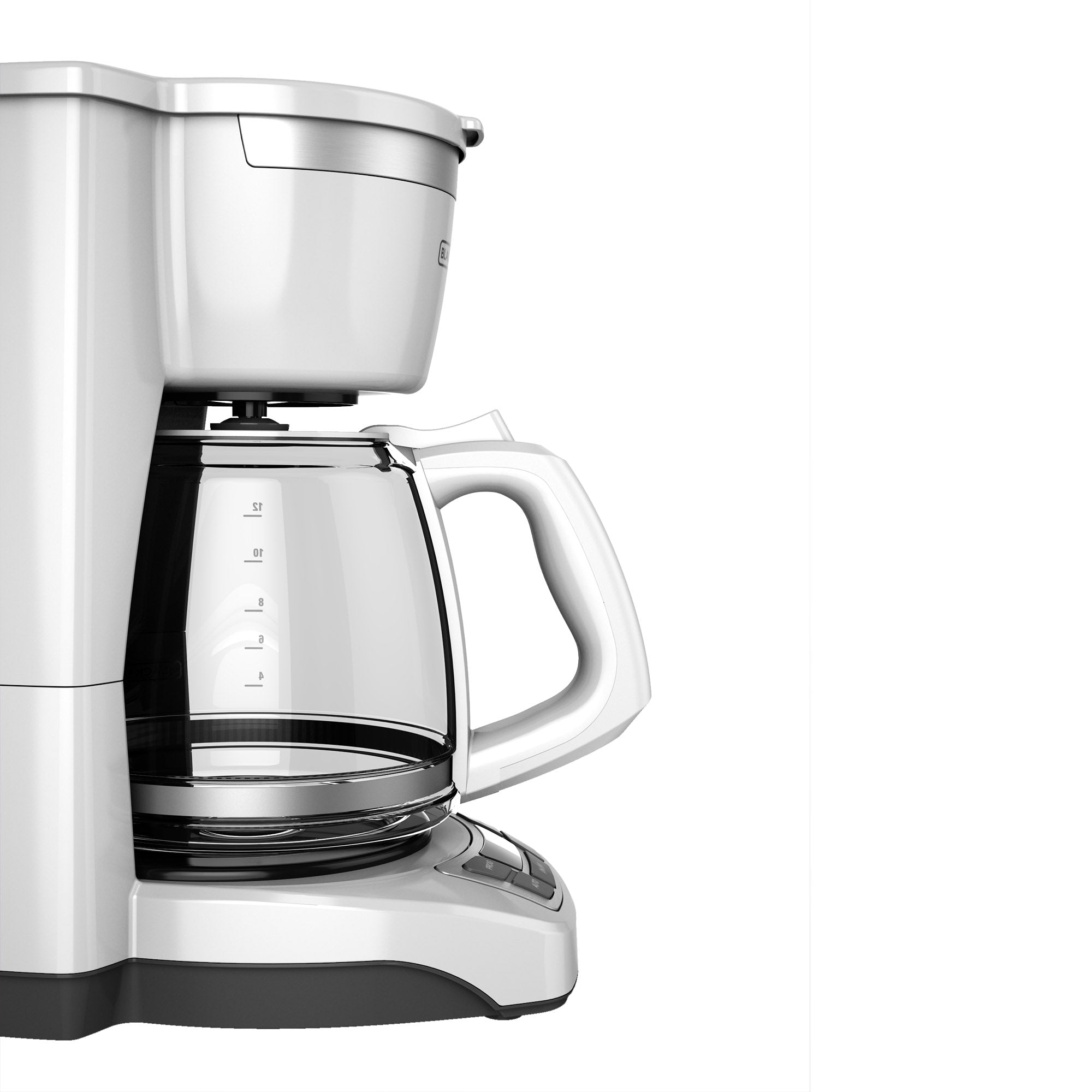 Coffee maker with glass carafe on a white background