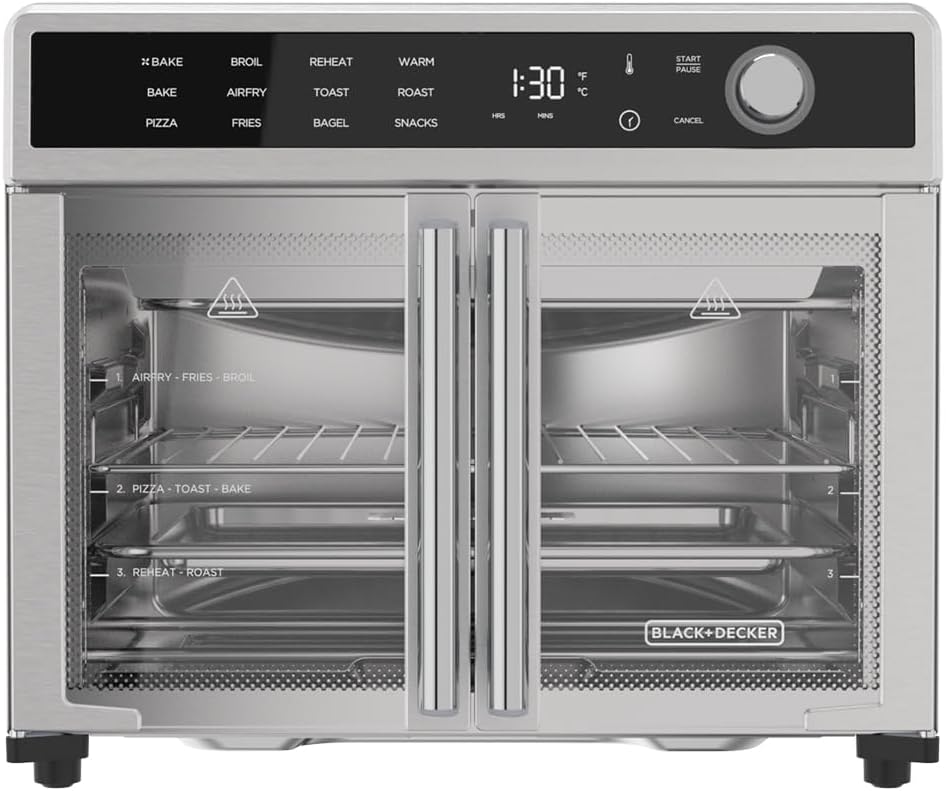 DECKER Crisp 'N Bake Air Fryer Toaster Oven Combo, 12 in 1 Countertop Convection Oven Cooks Food Fast, Fits a Whole Pizza or 6 Toast Slices, French Doors with Stainless Steel Finish - Thumbnail 4