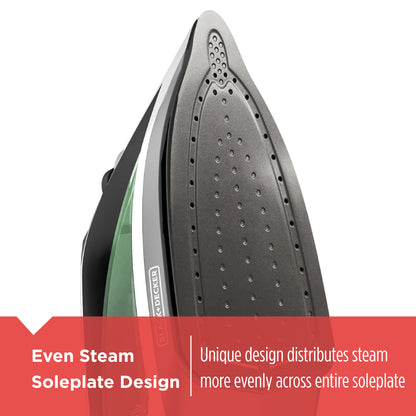 Black iron with green accents on a white background