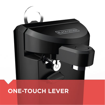 Black coffee maker with 'Black & Decker' branding and 'One-Touch Lever' feature on a white background.