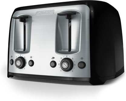 Black and silver toaster on a white background
